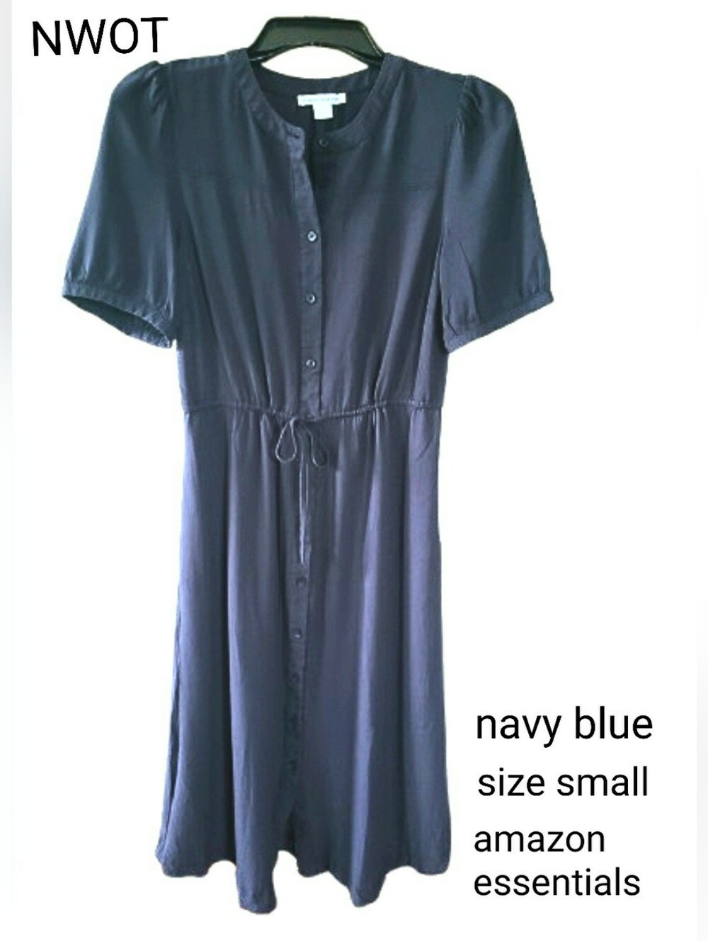 Amazon Essentials NWOT Women's Relaxed Fit Half-Sleeve Waisted Midi A-Line Dress